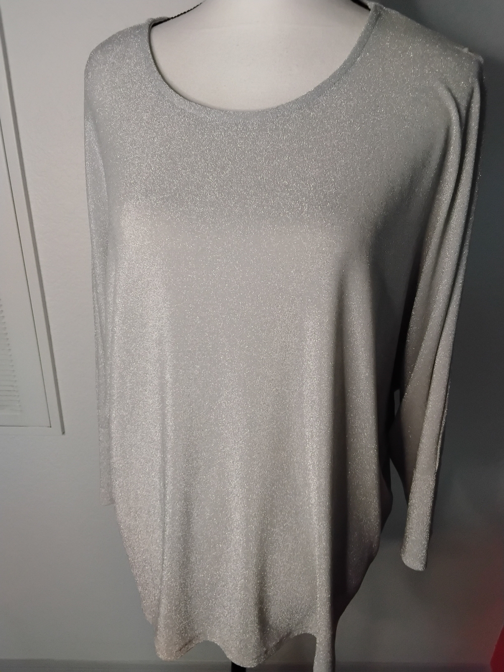 Madison Silver Shimmer Crewneck Long Sleeve Top